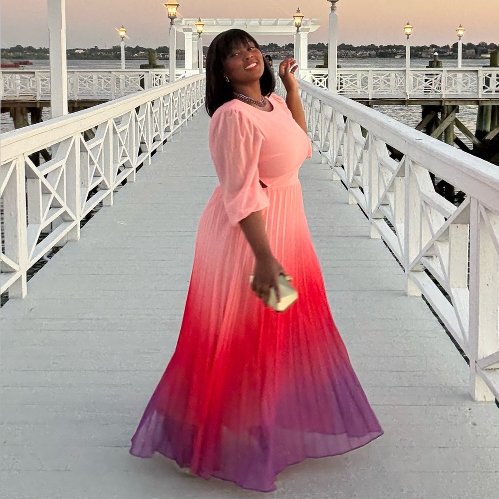 Elegant Ombre Pink and Purple Maxi Dress